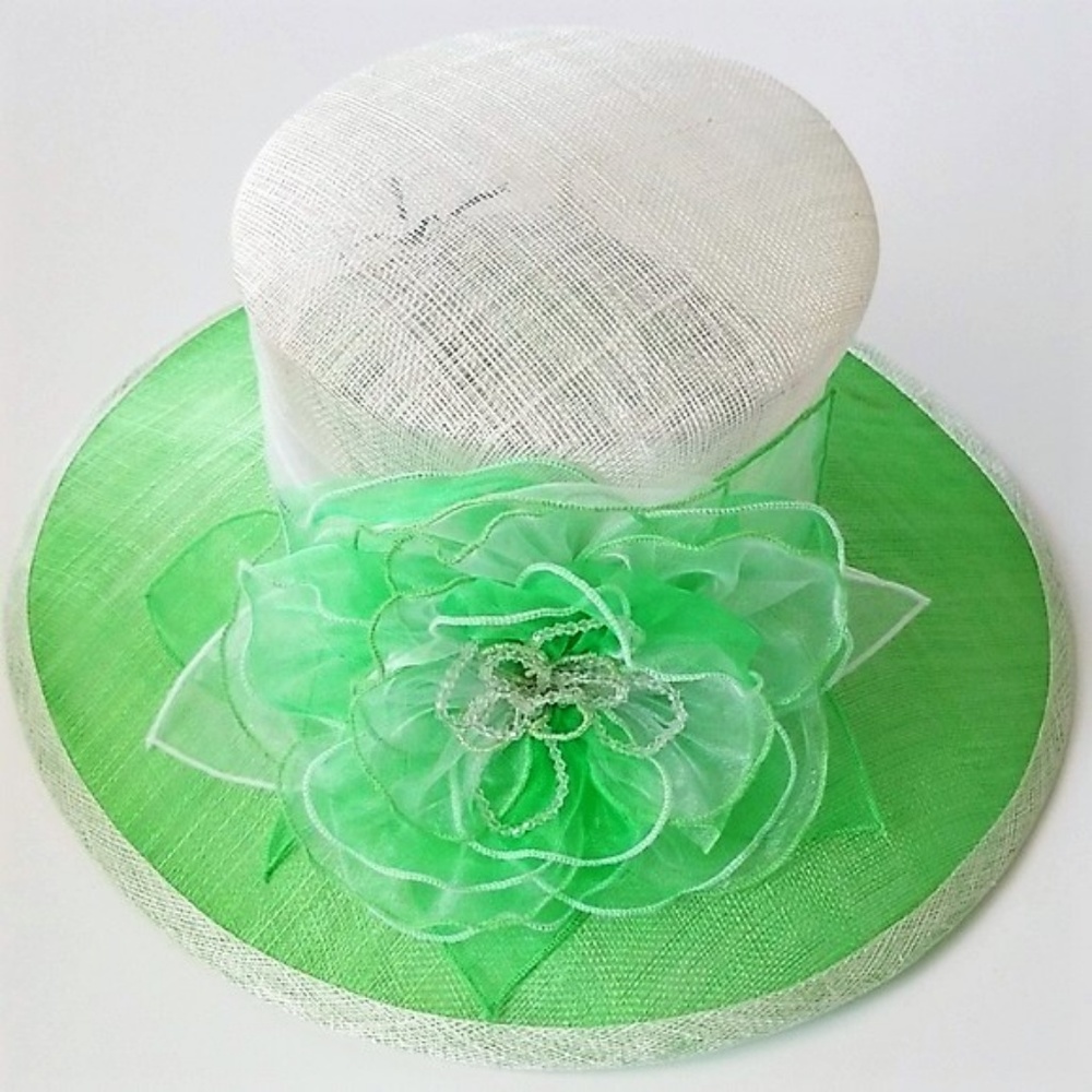 White and lime dress derby hat